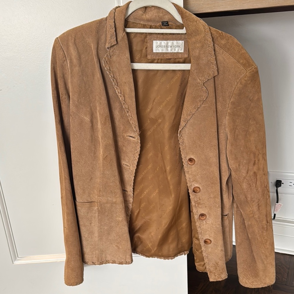 Jones New York Tan Blazer Suede-Like Jacket